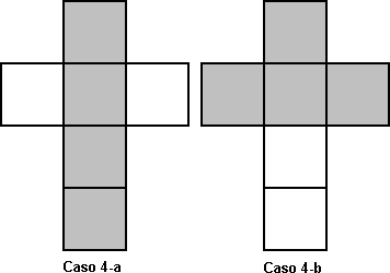 En el caso 4-a están mal colocados los centros de las caras frontal, superior, trasera e inferior; en el caso 4-b, los de las caras laterales, frontal, y superior.